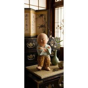 1950s Vintage Japanese Hakata Urasaki Clay Doll Figurine Hand Painted Folk Art